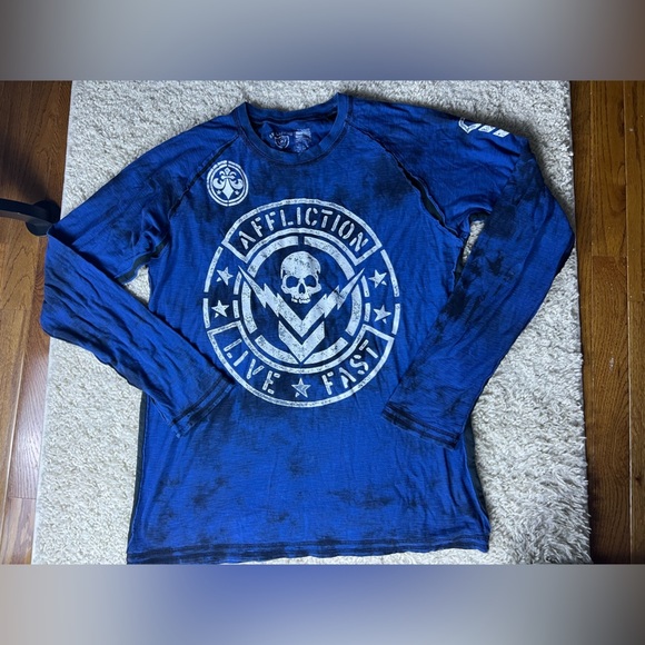 Men’s XL Affliction Blue Graphic Long Sleeve Tee - Picture 1 of 6